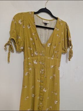 Universal Thread Mustard Floral Button-Front Midi Dress